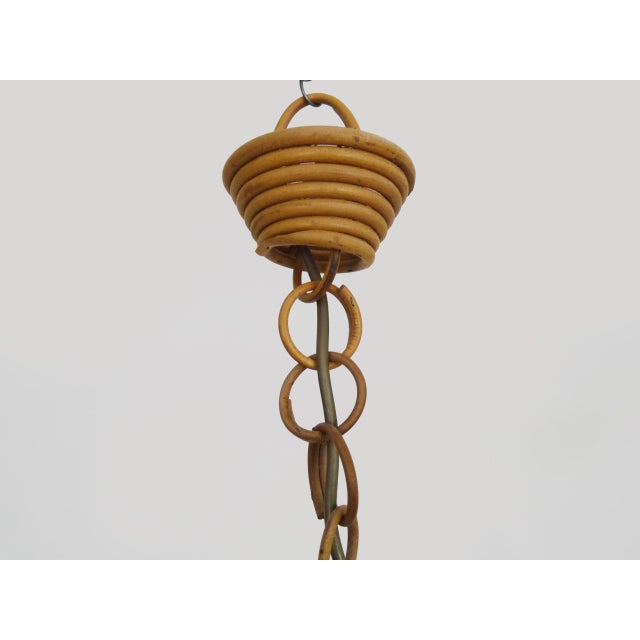 Wood Rattan Pendant Light in the style of Louis Sognot, 1950s For Sale - Image 7 of 11