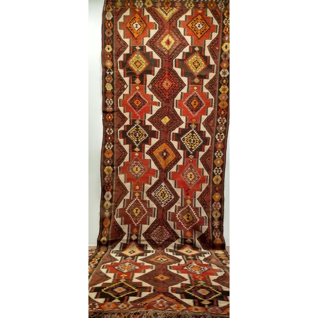 Vintage Kurdish Kilim Gallery Rug, Handwoven Wool, Allover Geometric Pattern, 5x14.5 For Sale In Chicago - Image 6 of 14