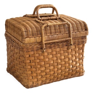 Mid-20th Century Vintage Natural Woven Wicker Utility Basket For Sale