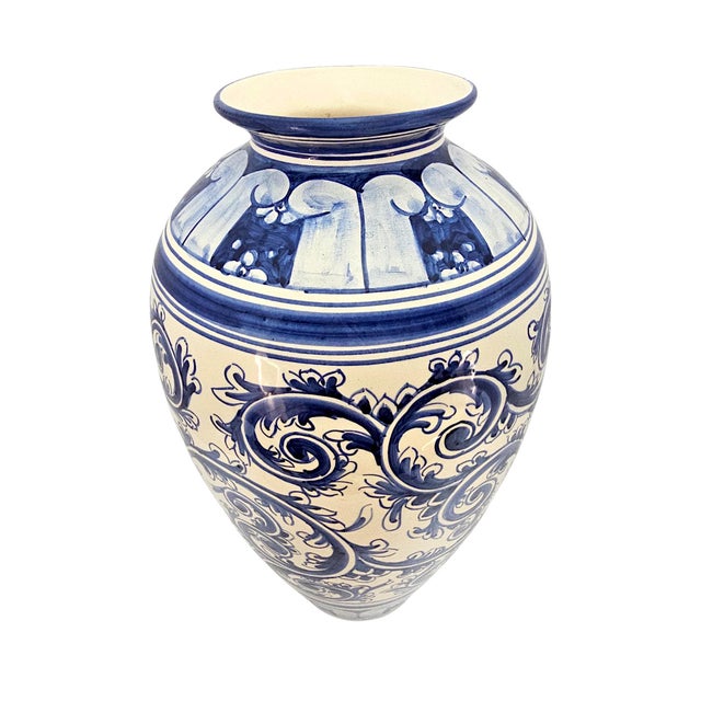 Ceramic 1980s Brazilian Cerâmica Luiz Salvador Hand-Painted Cobalt Blue Faience Vase For Sale - Image 7 of 13
