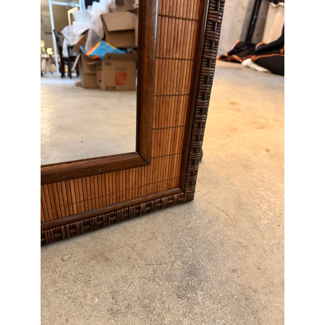 Mid-Century Modern Vintage 1960s Rattan & Bamboo Wall Mirror — Boho Coastal, Mid-Century Modern For Sale - Image 3 of 4