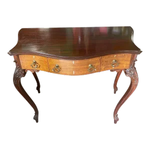 Rosewood Desk With Carved Legs Mother of Pearl Inlay Circa 1900