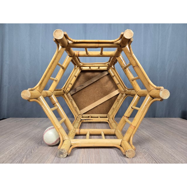 Palm Beach Style Hexagon Bamboo, Rattan & Wicker Top Side End Table For Sale - Image 12 of 12