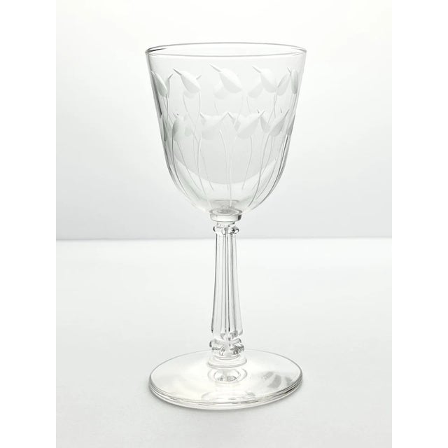 American 1950s Libbey “Crystal Leaf” Set of 7 Wine Glasses For Sale - Image 3 of 5