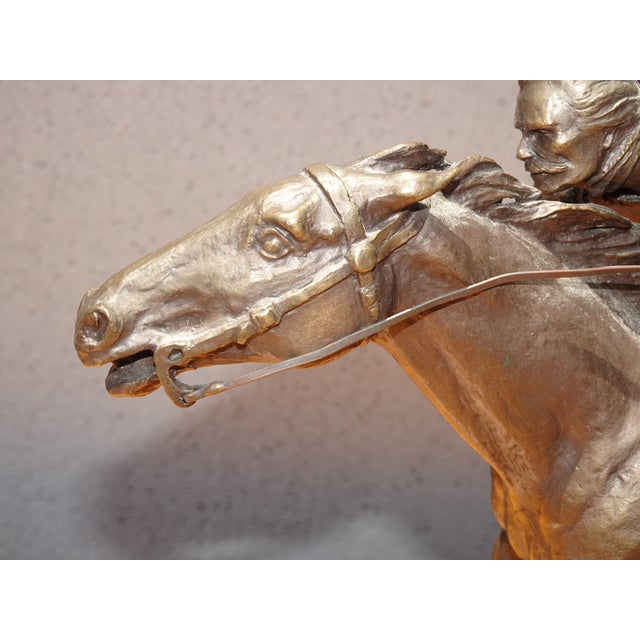 Bronze Lh21 Vintage Wells Fargo Bronze Statue "Lightning Line Rider Cowboy Gallop Horse For Sale - Image 8 of 12