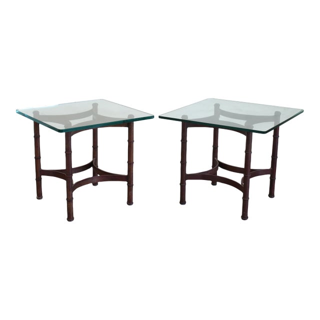 Pair of Vintage Faux Bamboo Metal Side Tables For Sale