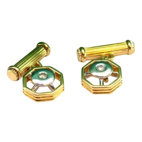 Two-Tone Gold Cufflinks with Brilliant-Cut Diamonds, Set of 2 For Sale