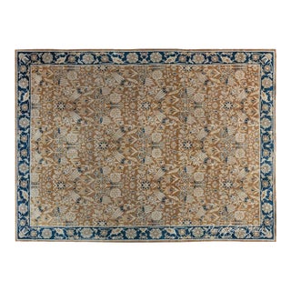 Early 20th Century Brown, Beige and Royal Blue Floral Indian Rug For Sale