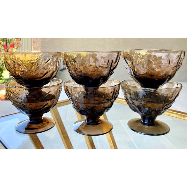 Circa 1960 Seneca Glass "Driftwood" Casual Footed Dessert Cups – Set of 6 For Sale - Image 4 of 13