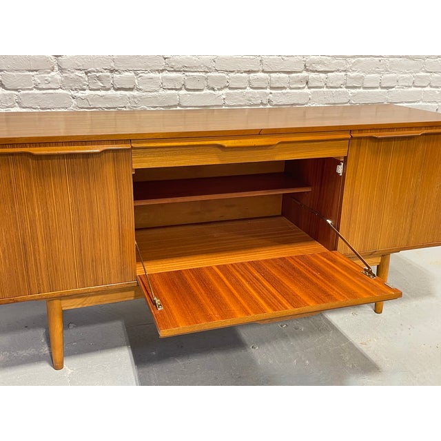 Mid Century Modern Zebrawood Sideboard / Credenza | Drop Front Bar Cabinet | Vintage MCM Storage Buffet, C. 1960s For Sale In New York - Image 6 of 14