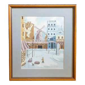 Signed Framed Painting of Moulin Rouge, Paris