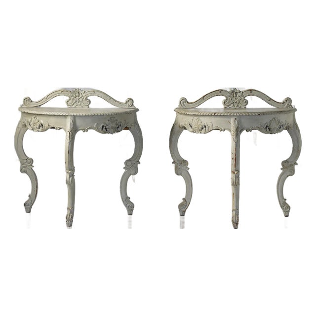 European Demilune Tables - Antique, French Gray - A Pair For Sale