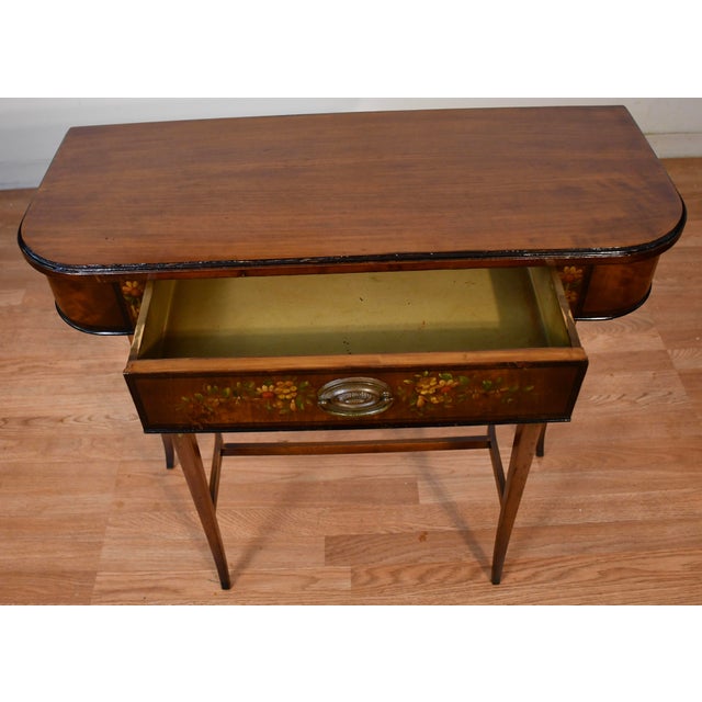 Brown 1930s English Regency Satinwood Floral Hand Painted Console Table For Sale - Image 8 of 15