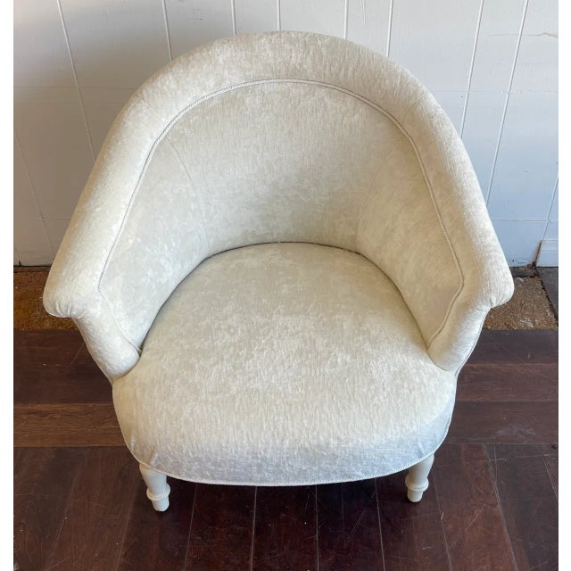 Vintage Small French Arm Chair Newly upholstered in a Clarence House Antiqued Linen Velvet Off White with Décor De Paris...
