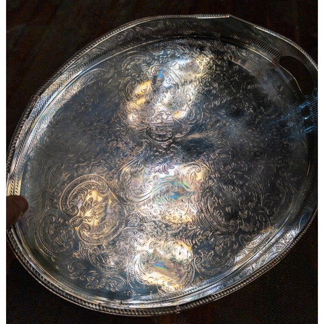 20th Century English Sheffield Silverplate Drinks Bar Tray With Gallery For Sale - Image 10 of 13