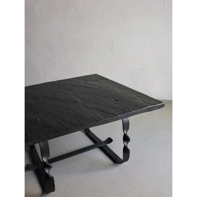 Wrought Metal and Black Stone Square Coffee Table, France, 1970s For Sale - Image 4 of 7