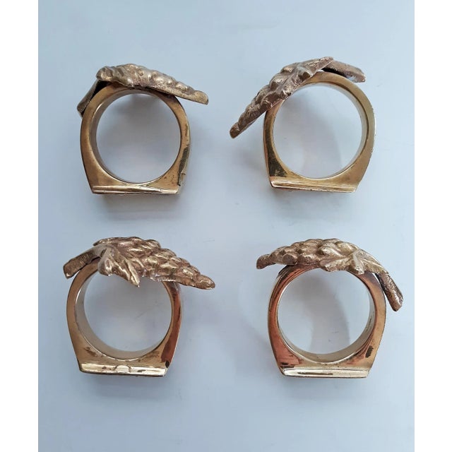 French Country Vintage Solid Brass Grape Vineyard Motif Napkin Rings - Set of 4 For Sale - Image 3 of 6