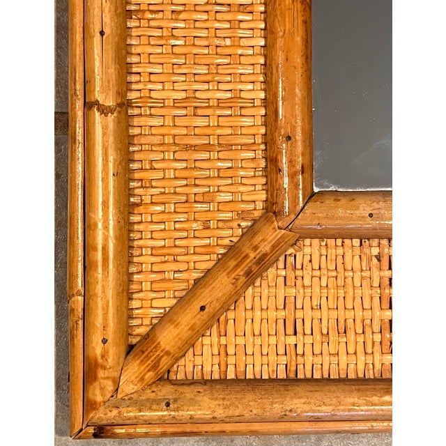 Wood Mid Century Tortoiseshell Bamboo and Rattan Cane Wall Mirrror For Sale - Image 7 of 11