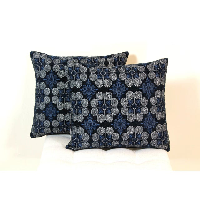 Navy Blue Pillow Geometric Pillows Chenille Pillows Cream