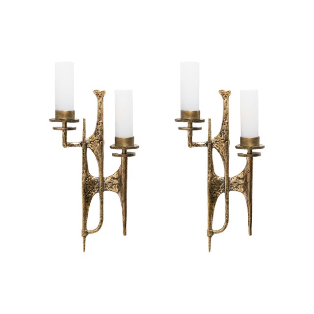 Brutalist Bronze Wall and Murano Glass Sconces, 2000, Set of 2 For Sale - Image 9 of 9