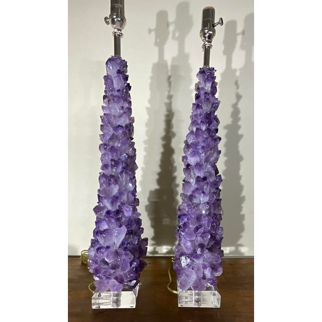 One of a Kind Pair of Original Amethyst Crystal Table Lamps by - Joseph Malekan For Sale In Miami - Image 6 of 18