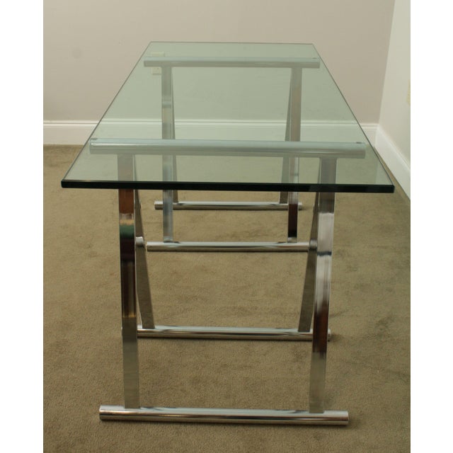 Vintage Glass Top Writing Desk Table Chrome Sawhorse Base Chairish