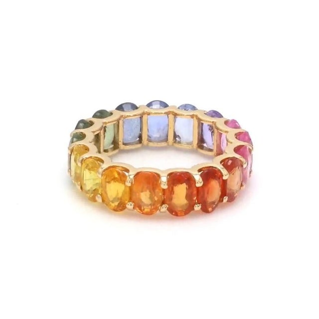 Early 21st Century Natural 6.49 cts rainbow sapphire ring gold For Sale - Image 5 of 18