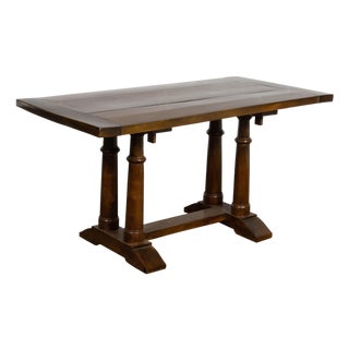 Italian 19th Century Walnut Trestle Table with Column Shaped Legs For Sale