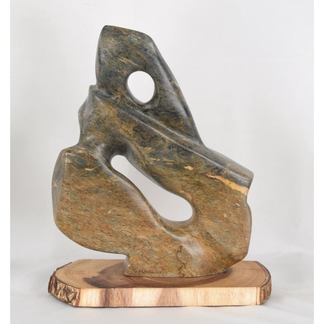 Wood Late 20th Century Abstract Serpentine Stone Sculpture by G. Krueger For Sale - Image 7 of 7