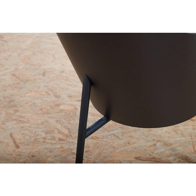 Costes Chair Set in Black Lacquered Tubular Steel Frame, Molded Plywood Seat and Leather by Philippe Starck, 1984, Set of 6 For Sale - Image 12 of 17