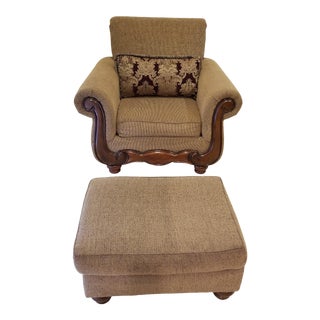 Traditional San Marino Fabric Chair and Ottoman With Pillow For Sale