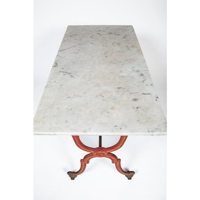 French Bistro Table by Delpeche Freres, Marble Top, Cast Iron Base, Circa 1900 For Sale - Image 11 of 11