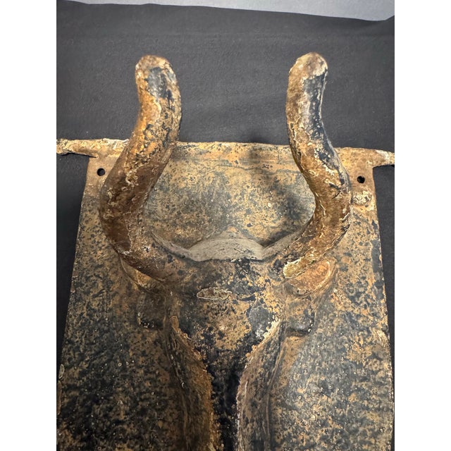 Chocolate Designer-Sourced Sculptural Bull Head Wall Hook on Shield Backplate For Sale - Image 8 of 12