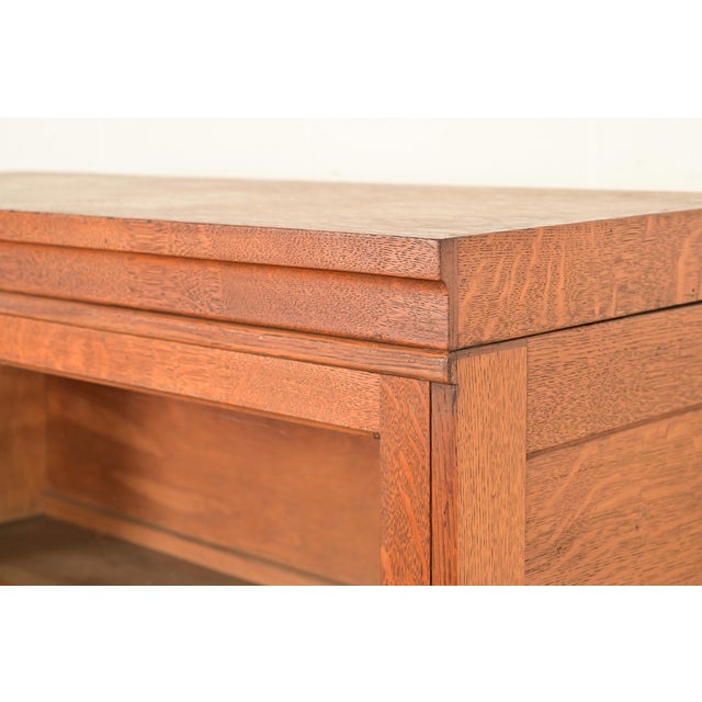 Antique Mission Oak Arts & Crafts 9-Drawer File Cabinet With Barrister Bookcase, Circa 1900 For Sale - Image 10 of 17