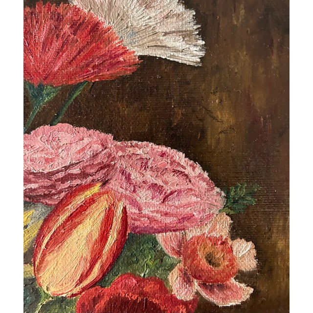 Original Still Life "Spring Flower Basket" Oil on Canvas For Sale In Palm Springs - Image 6 of 8