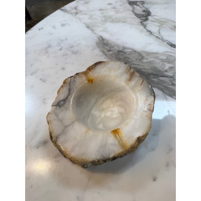 Stone Vintage Natural-Edge Marble Ashtray – White & Gray Veined Stone For Sale - Image 7 of 7