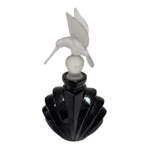 Art Deco Black Glass Perfume Bottle With Hummingbird Stopper