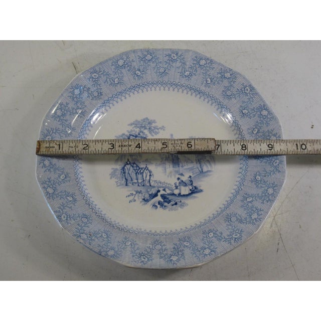 Dinner Wall Plate, Blue Transferware Scenic, John G Alcock Blantyre Cobridg 19th C. England For Sale - Image 11 of 12