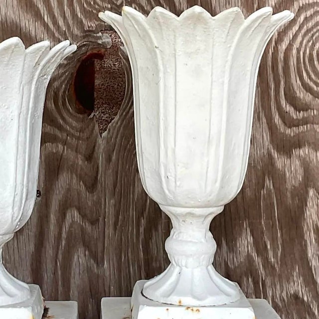 White Vintage Boho Henderson Iron Works Petal Urns - Set of Two For Sale - Image 8 of 14