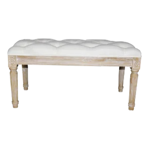 Restoration Hardware Style Bleached Tufted Upholstered Louis XVI Style Bench