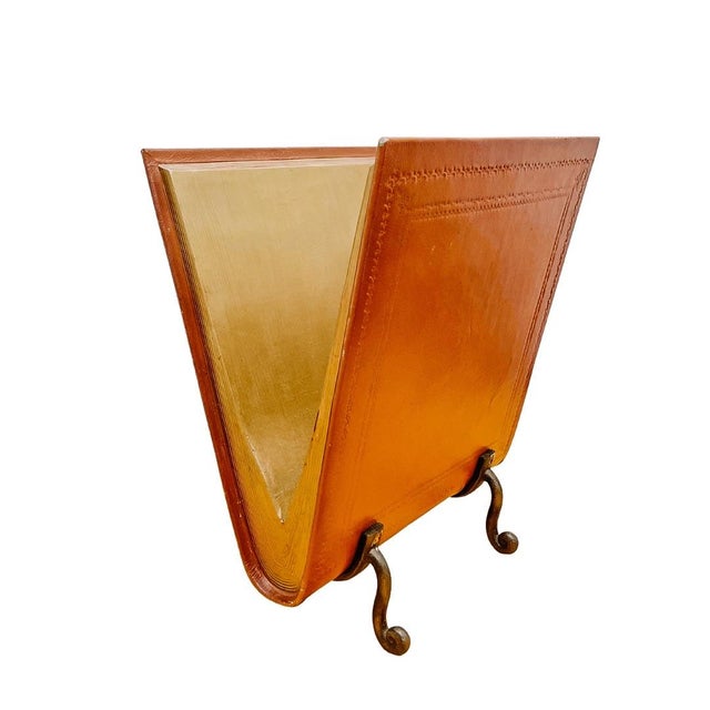 Brown Leather and Cast Iron Magazine Rack Chairish