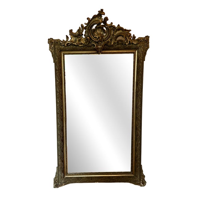 Large Antique French Gilded Mirror with Rococo Detailing For Sale