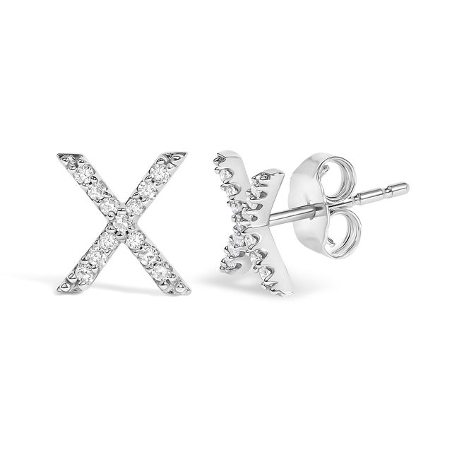 Expertly crafted to symbolize individuality and grace, this exquisite "X" initial stud earring is fashioned from radiant...