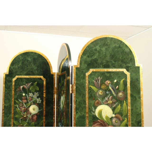 Hollywood Regency Artmax Vintage Floral Decorated Three Panel Screen For Sale - Image 3 of 12