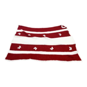 Retro 1970s Red & White Handmade Striped Butterfly Needlework Blanket Throw