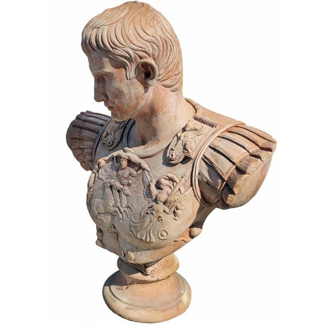 Bust of Caesar Octavian Augustus, Terracotta For Sale - Image 4 of 6