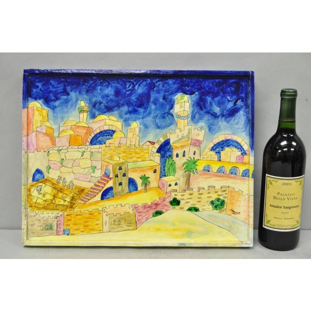 Vintage Yair Emanuel Judaica Hand Painted Wood Wall Art Challah Board, Made in Israel. Circa Late 20th Century....