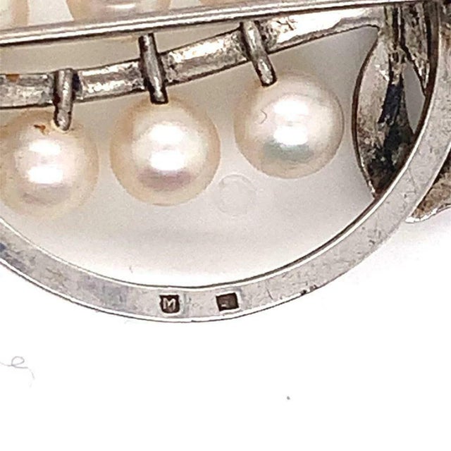 Metal Mikimoto Estate Pin Brooch Sterling Silver 7.47 Gr 5.50 mm For Sale - Image 7 of 10