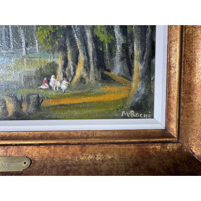 1976 French “Le Lac” Impressionist Landscape Oil on Canvas Painting by M. Roche, Framed/ Sold For Sale In Miami - Image 6 of 12