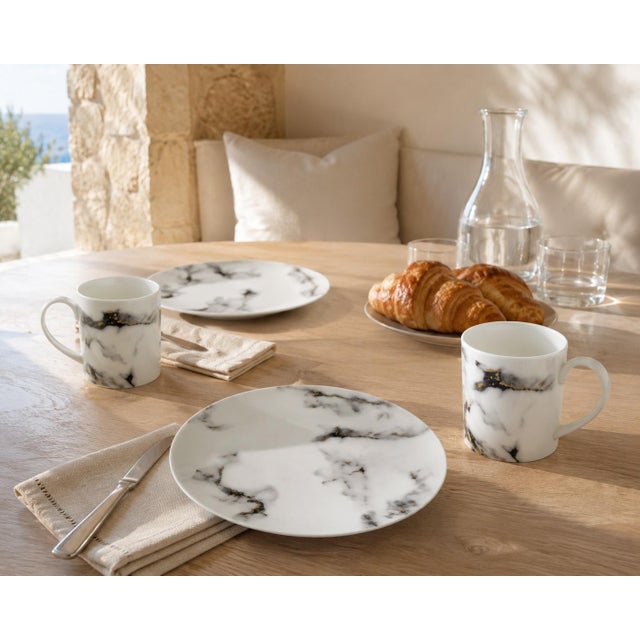 Prouna Marble Venice Fog Fine Bone China Coffee Cups and Plates, Set of 4 For Sale In Palm Springs - Image 6 of 6